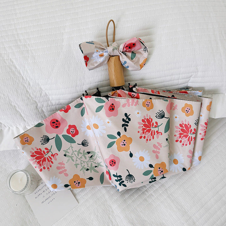 Ladies Folding Umbrella with Floral Design and Cute Details Kalsten
