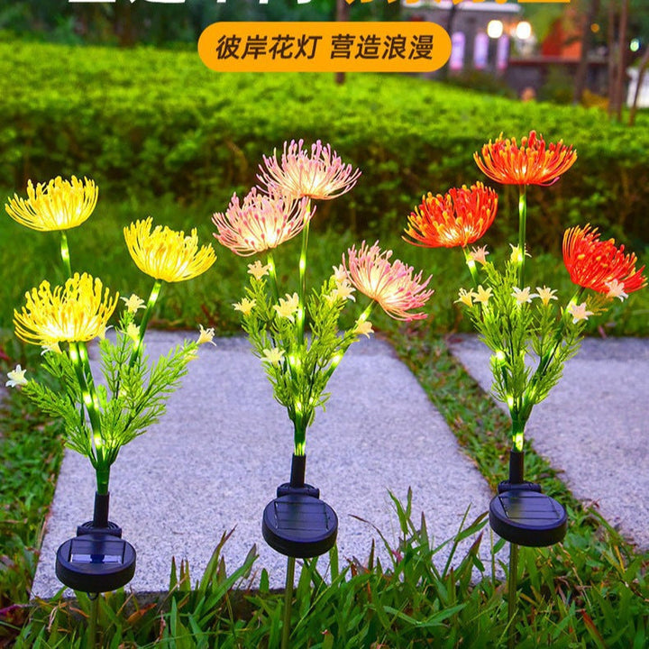 Realistic Solar LED Garden Flower Stake With Chrysanthemum Bloom And Flexible Waterproof Stem Kalsten