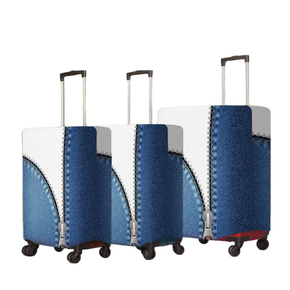 Unisex non-elastic luggage cover in zipper look with jeans structure and robust stretch fit for trolley Kalsten