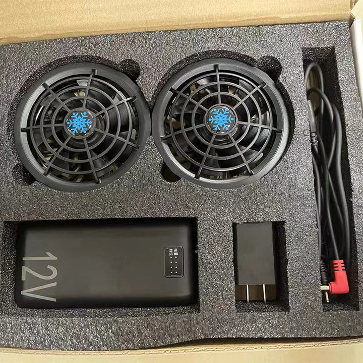 Unisex portable double USB cooling station with integrated power bank and USB charging adapter Kalsten