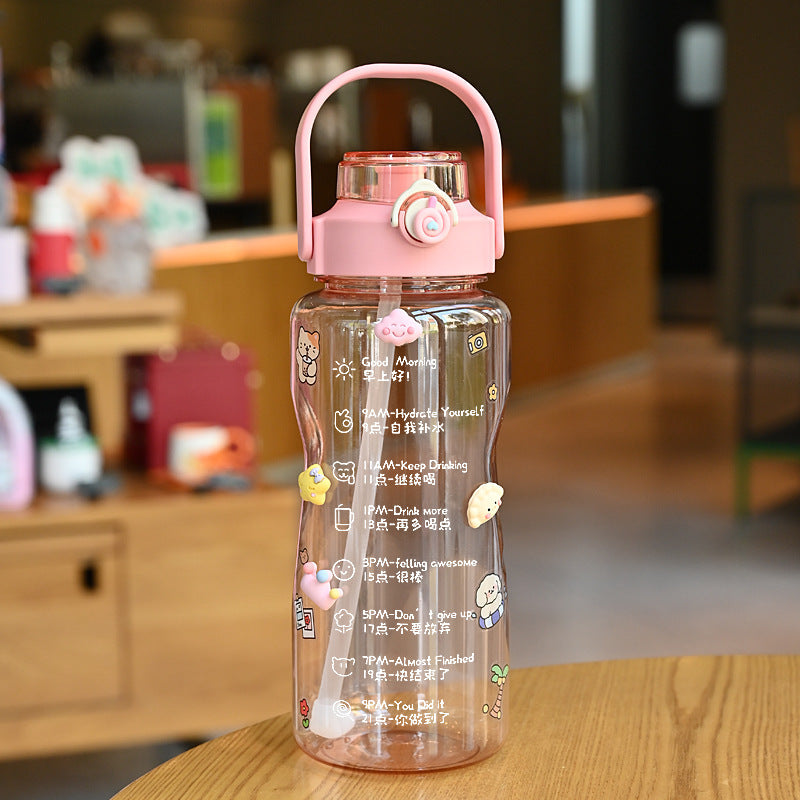 Women’s water bottle with integrated time marking and practical carrying handle Kalsten