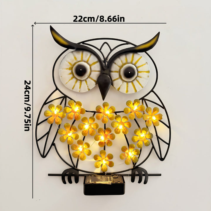 Metal Owl Wall Art With Solar Powered LED Floral Lights And Iron Frame Kalsten
