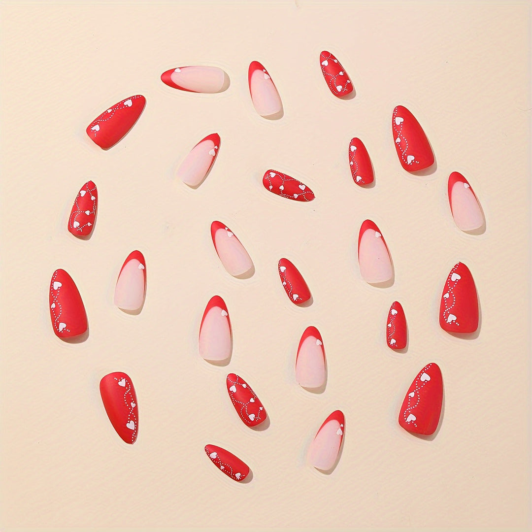 Elegant Heart-Embellished Press-On Nail Art Kalsten
