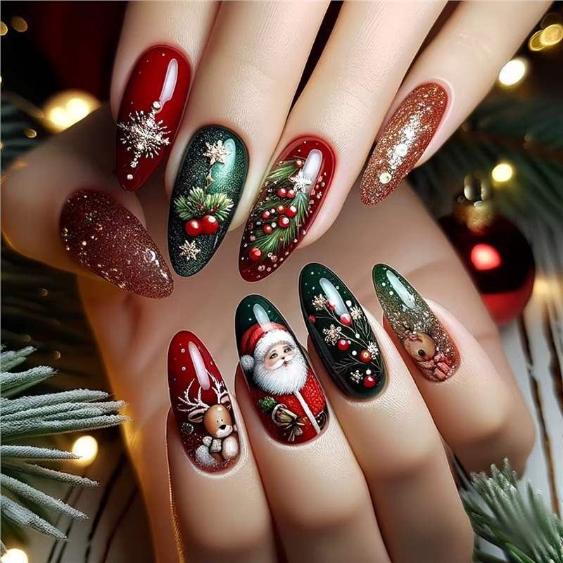 Festive Holiday-Themed Press-On Nail Art Set Acalora