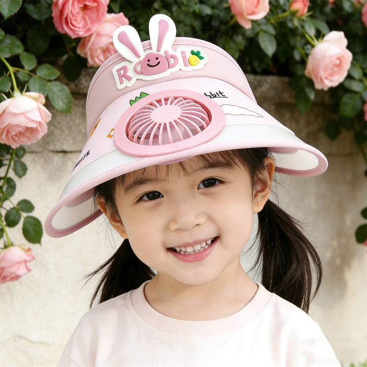 Sun protection with integrated battery fan, adjustable chin strap and cute bunny design Kalsten