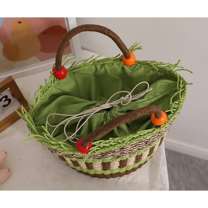 Handmade basket bag with cheerful garden design Kalsten