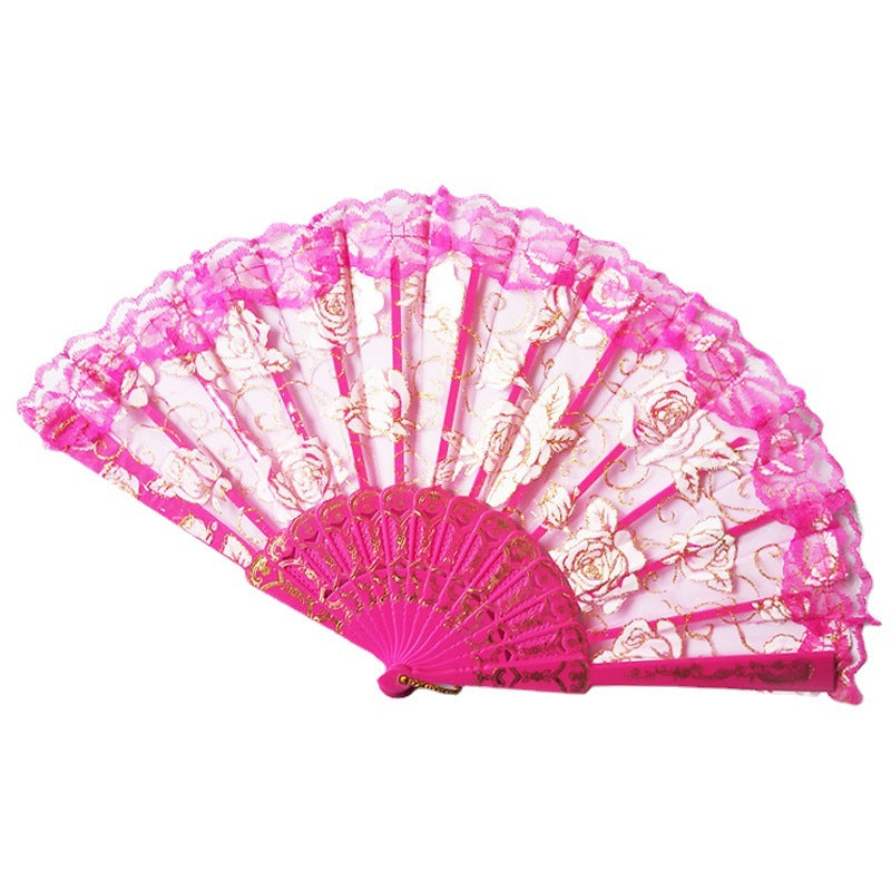 Ladies decorative hand fan with delicate rose motifs Kalsten