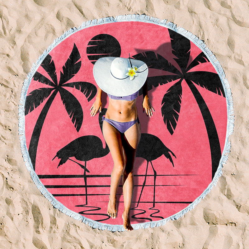 round beach towel with cheerful palm motif Kalsten