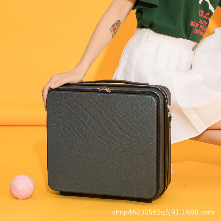 compact hard-shell travel vanity makeup case with TSA combination lock and dual-zip compartments Kalsten