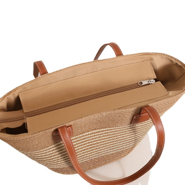 Elegant Bast Shoulder Bag with Striped Design Kalsten