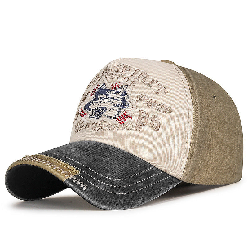 Men's Vintage-Inspired Embroidered Wolf Cap Kalsten
