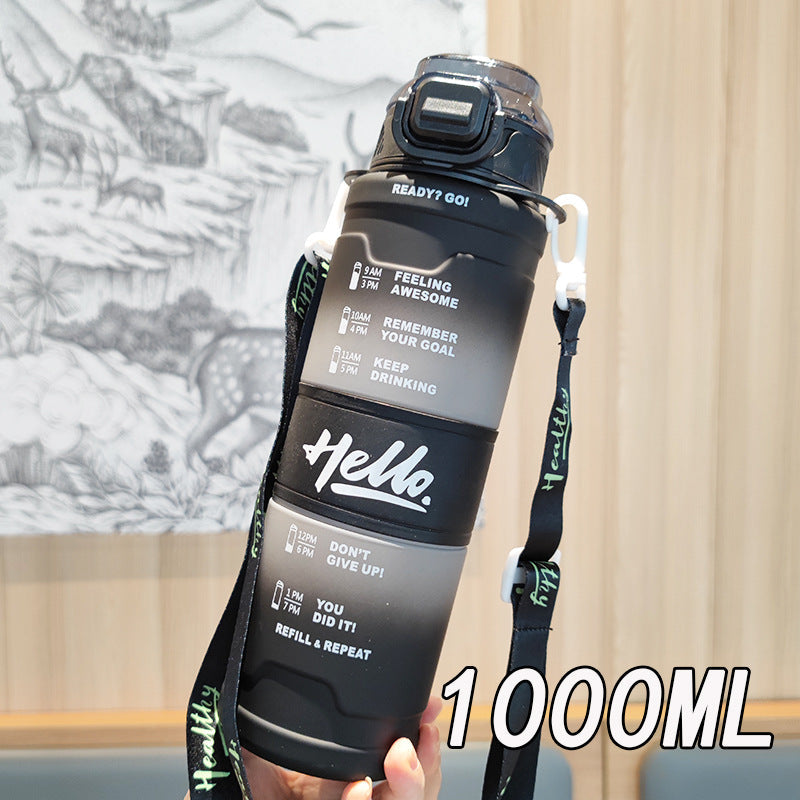 Women's motivation water bottle with time display and shoulder strap Kalsten