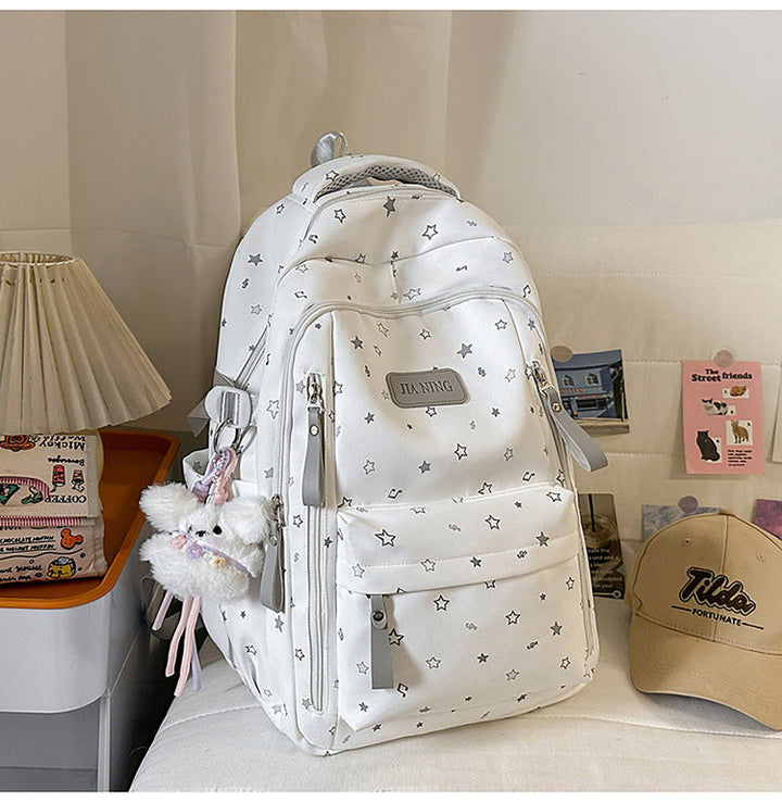 Multi-Pocket Star-Embellished School Backpack
