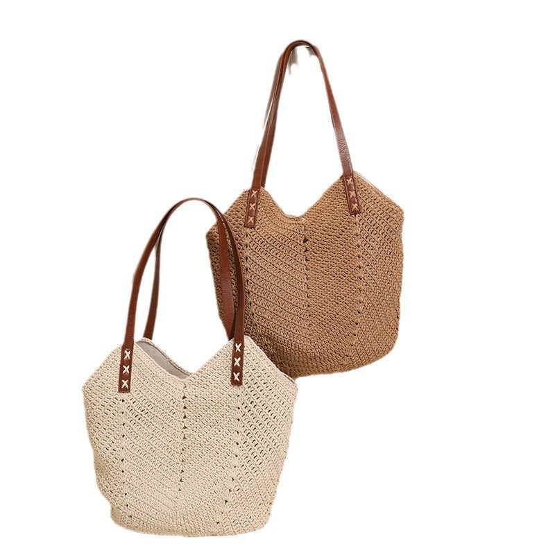 Handcrafted wicker bag with sturdy leather handles Kalsten