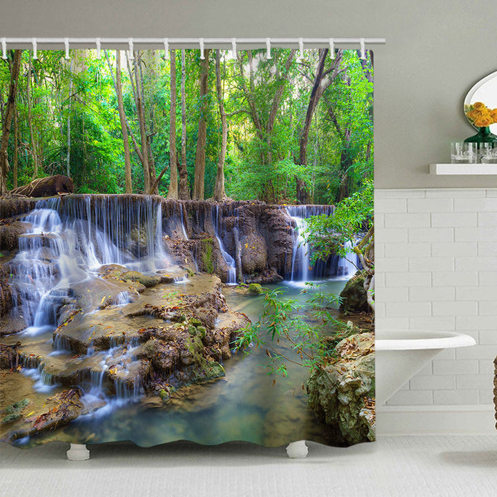 Scenic Waterfall Print Shower Curtain Kalsten
