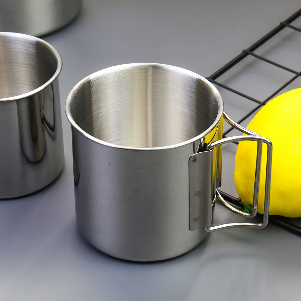 stainless steel nesting camping mug set with fold-flat handles and rolled rims Kalsten