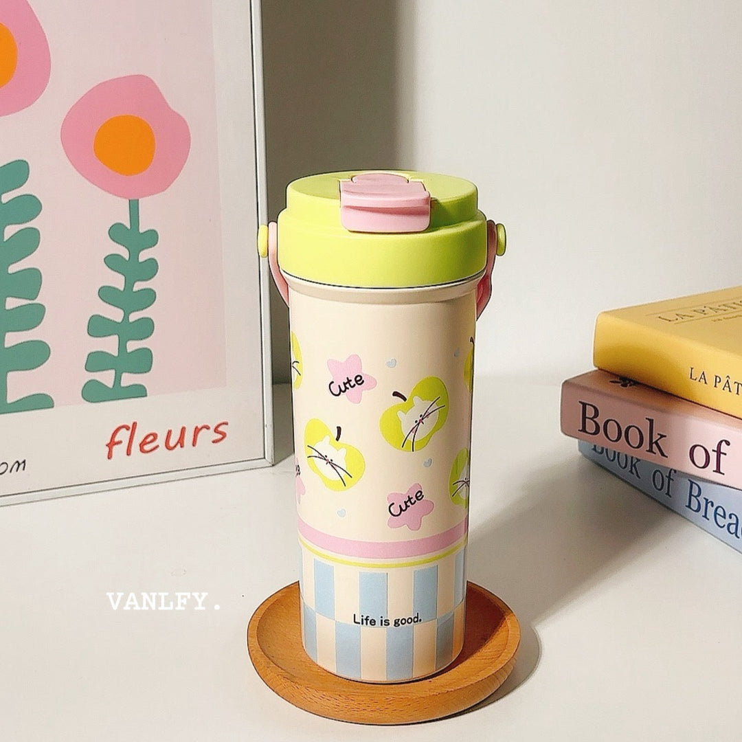 Women's insulated drinking cup with secure flip lid and cute dog design Kalsten