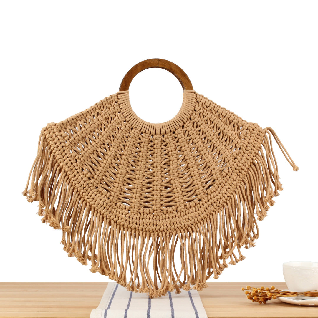 Macramé Handbag with Wooden Handles Kalsten