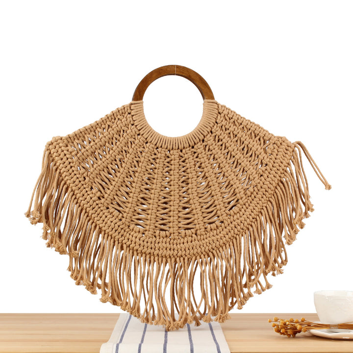 Macramé Handbag with Wooden Handles Kalsten