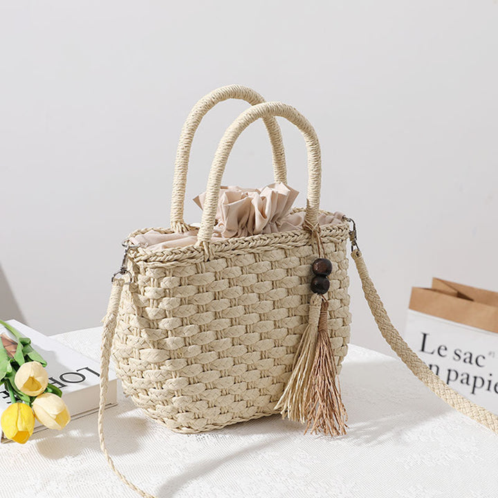 Handcrafted Macrame Tote Bag with Decorative Drawstring Kalsten