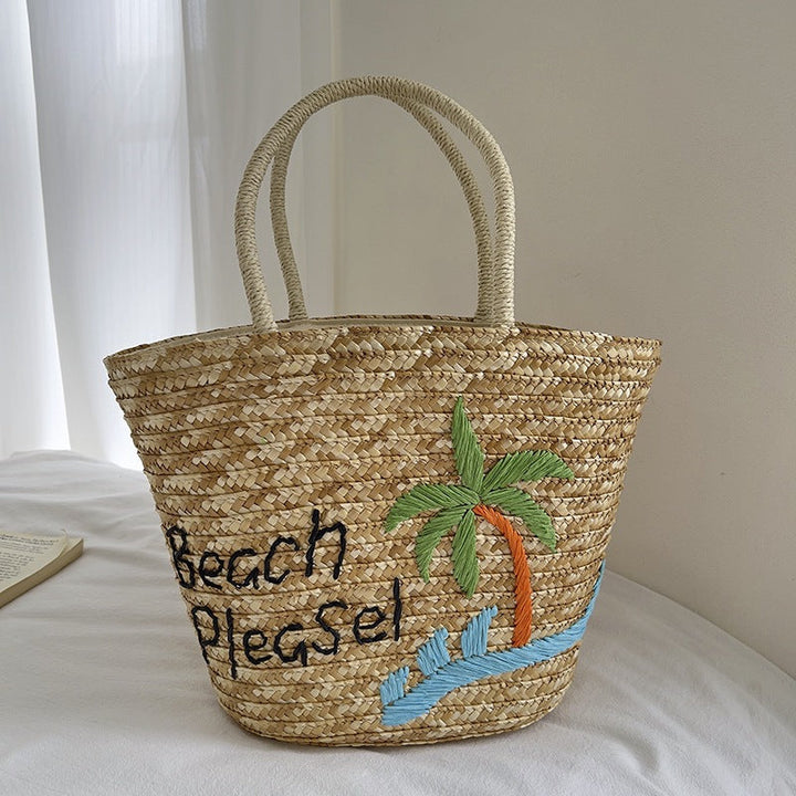 Handmade straw bag with colorful lemon motif Kalsten
