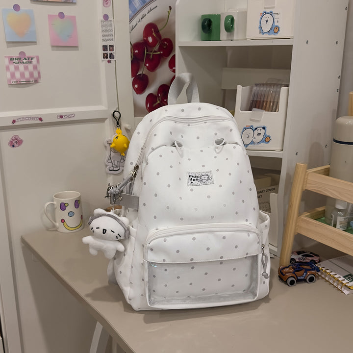Multi-Pocket Polka Dot School Backpack