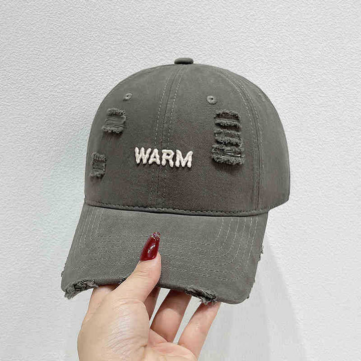 Women's Distressed Cotton Cap with Embroidered Message Kalsten
