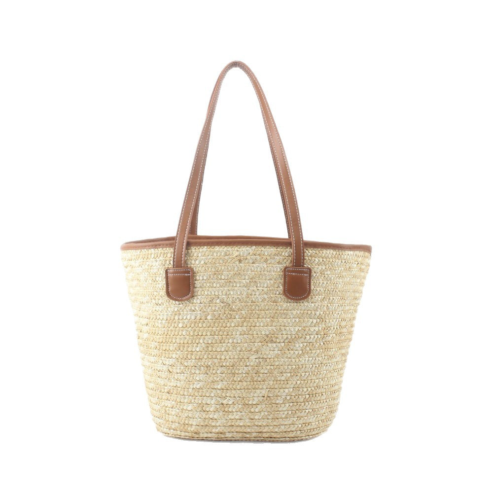 Braided basket bag with elegant leather handles Kalsten