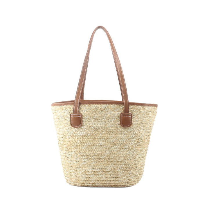 Braided basket bag with elegant leather handles Kalsten
