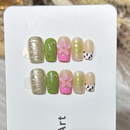Designer Floral Acrylic Press-On Nail Set Acalora