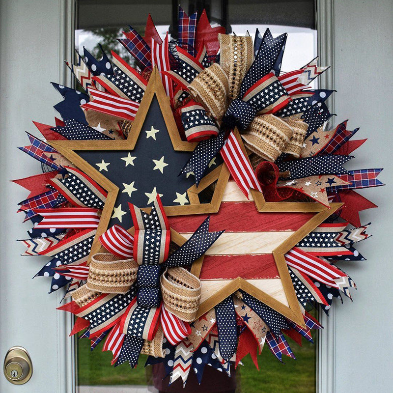 Unisex nan more patriotic USA-inspired door wreath with wooden star and multicolored ribbon arrangements Kalsten