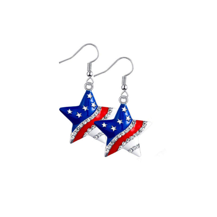 Women's nan patriotic enamel angel wing dangle earrings with stars and stripes motif and layered feather detail Kalsten
