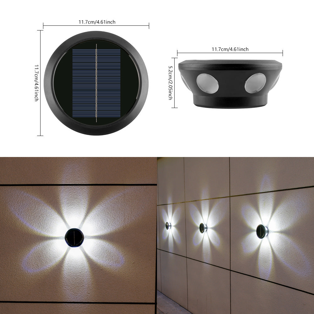 Round Solar Wall Lamp With Quad-Beam LED Decorative Outdoor Sconce And Weatherproof Housing Kalsten