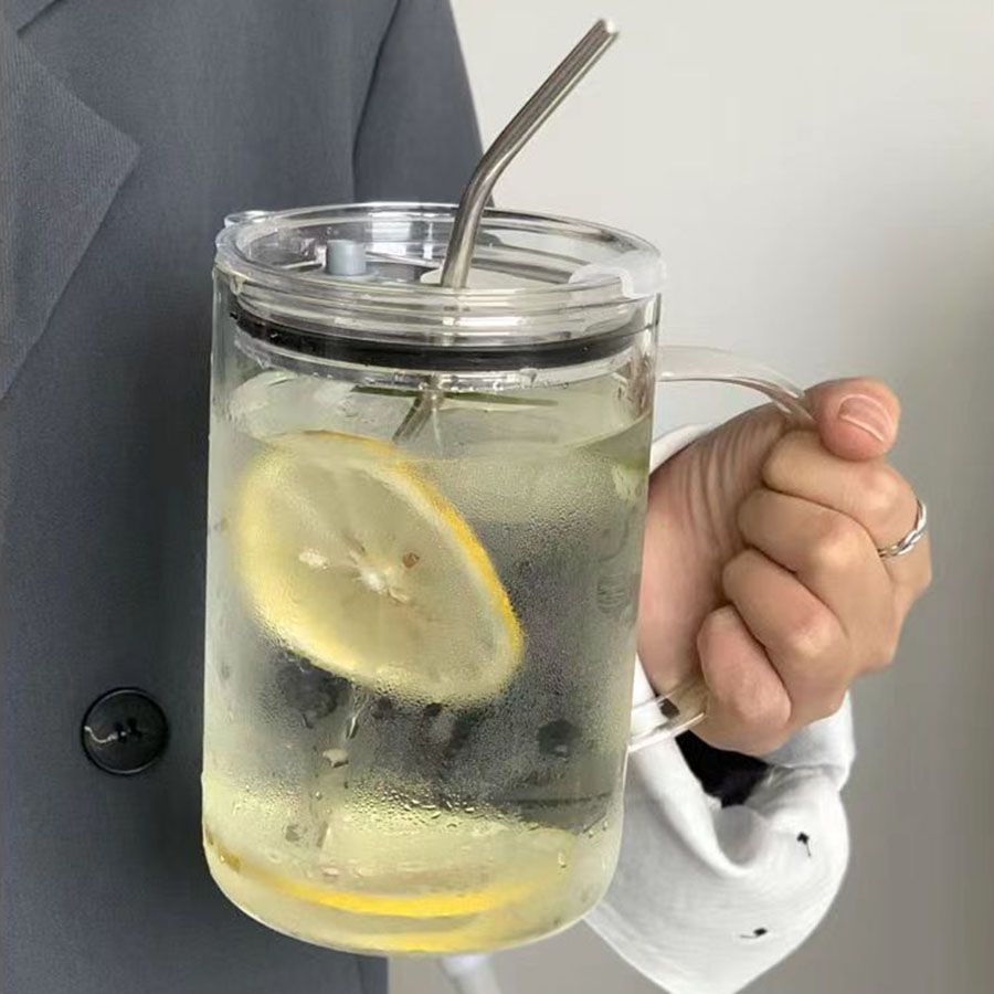 Ladies Multifunctional Glass Pitcher with Lid and Straw Kalsten