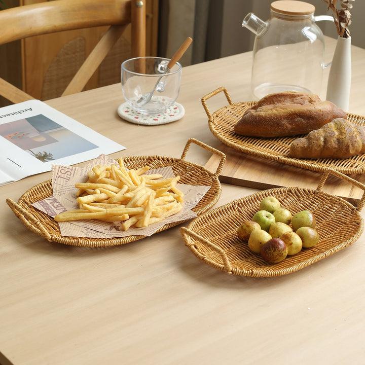 Handwoven Round Serving Tray with Ergonomic Handles Kalsten