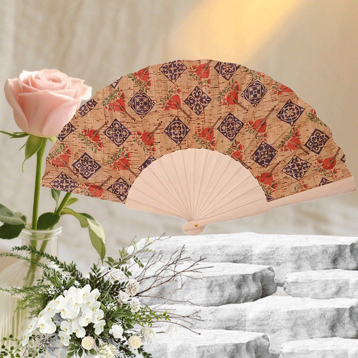 Ladies handcrafted fan made of cork and wood Kalsten