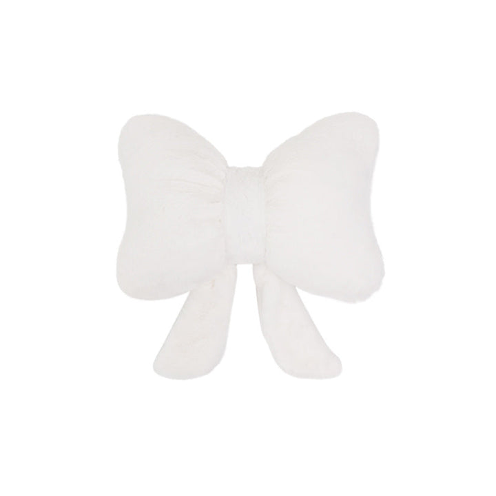 plush bow-shaped decorative throw cushion with long tails and faux-fur texture Kalsten