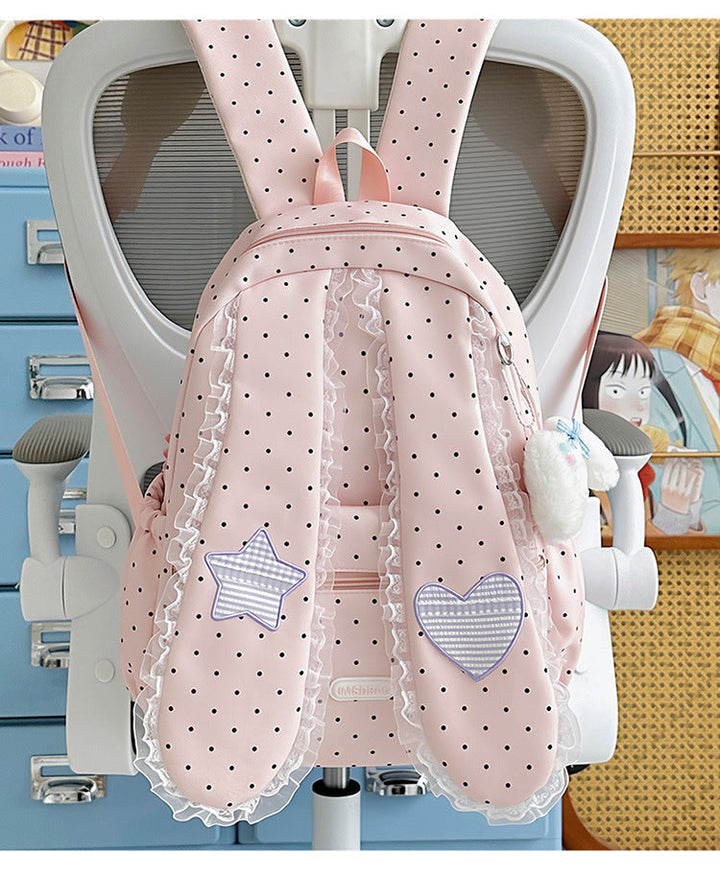 Girls' Playful Polka Dot Bunny Ears School Backpack