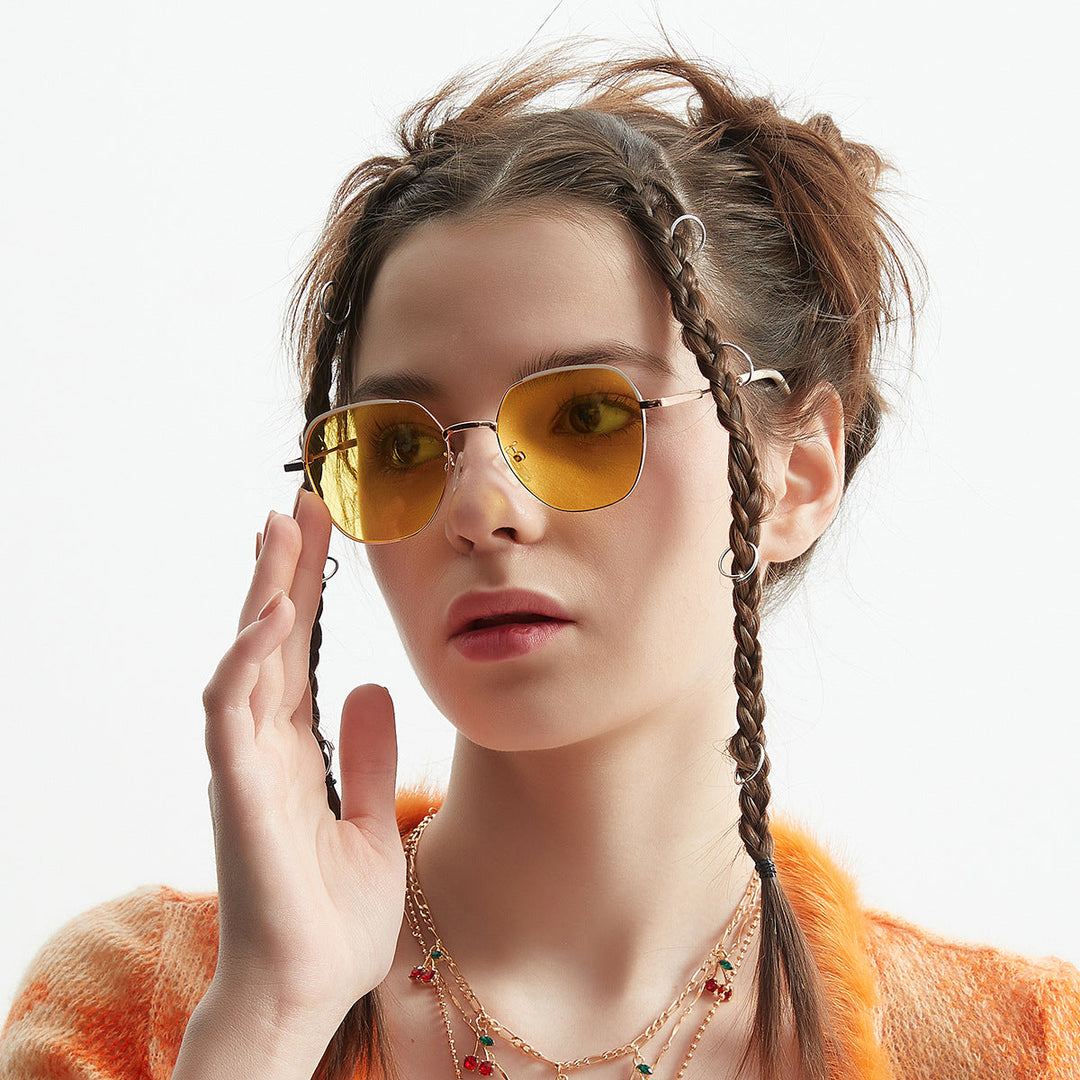 Women’s fashionable sunglasses with slim metal frame and blue lenses Kalsten
