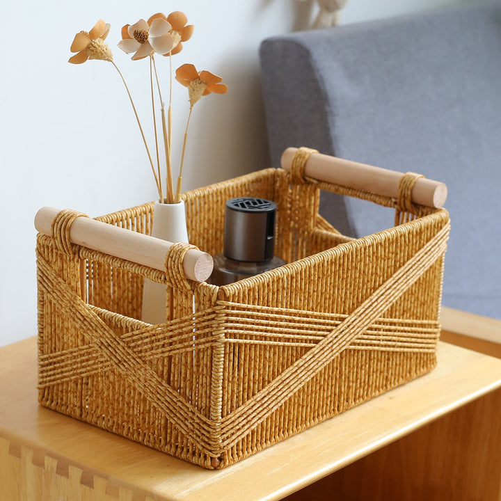 Unisex Functional Storage Basket with Ergonomic Wooden Handles Kalsten