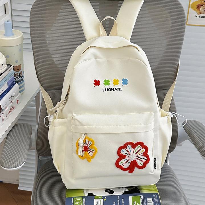 Embroidered Floral Design School Backpack