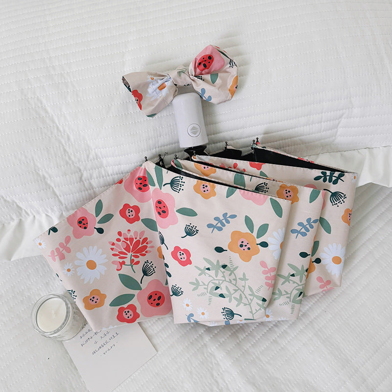 Ladies Folding Umbrella with Floral Design and Cute Details Kalsten