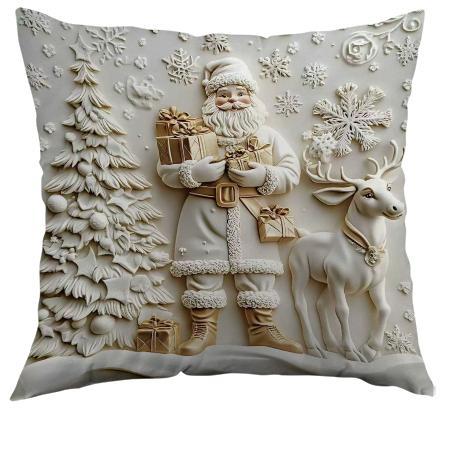 Ornate Embossed Baroque Christmas Throw Pillow Cover With Sculpted Relief And Metallic Accent Trim