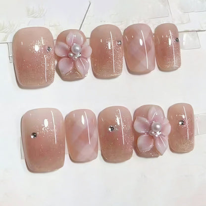 Artificial nail set with floral accents and glitter Acalora