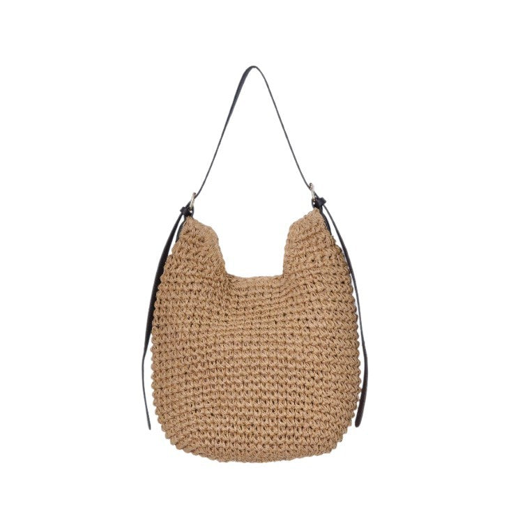Trendy Shoulder Bag with Natural Weave and Leather Accents Kalsten