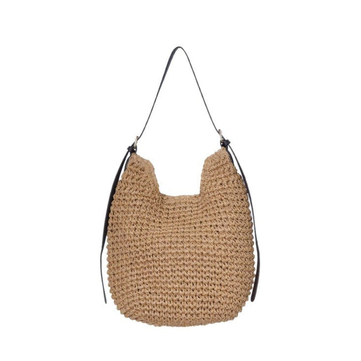 Trendy Shoulder Bag with Natural Weave and Leather Accents Kalsten