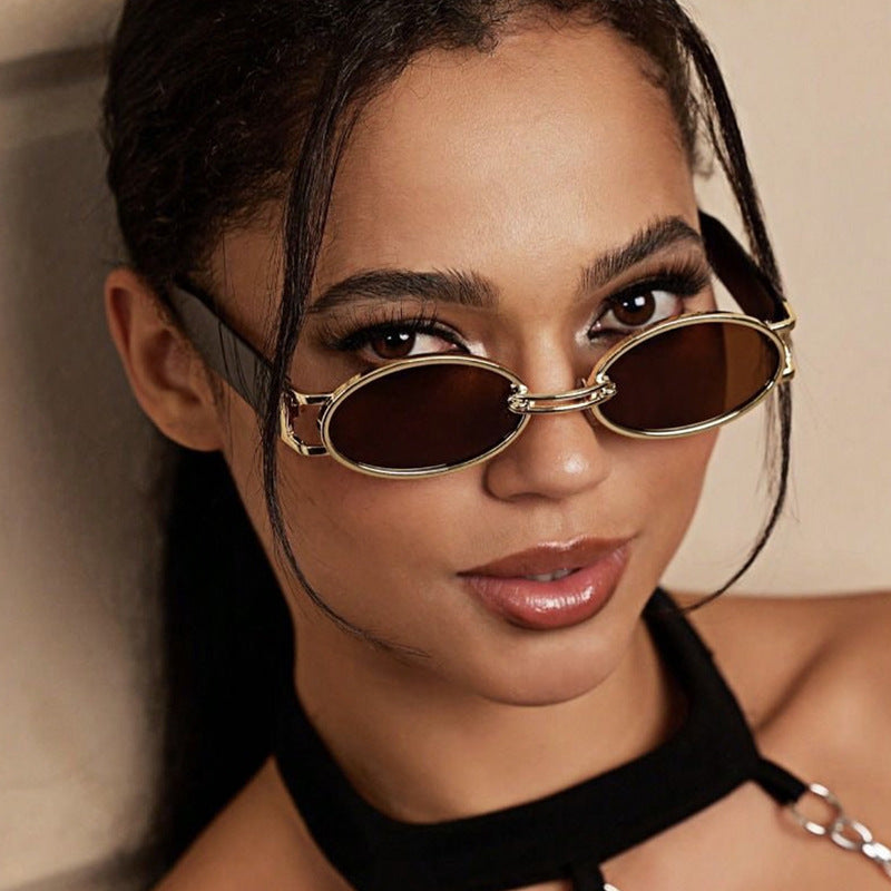 Women oval-shaped sunglasses with golden accents and stylish frame Kalsten