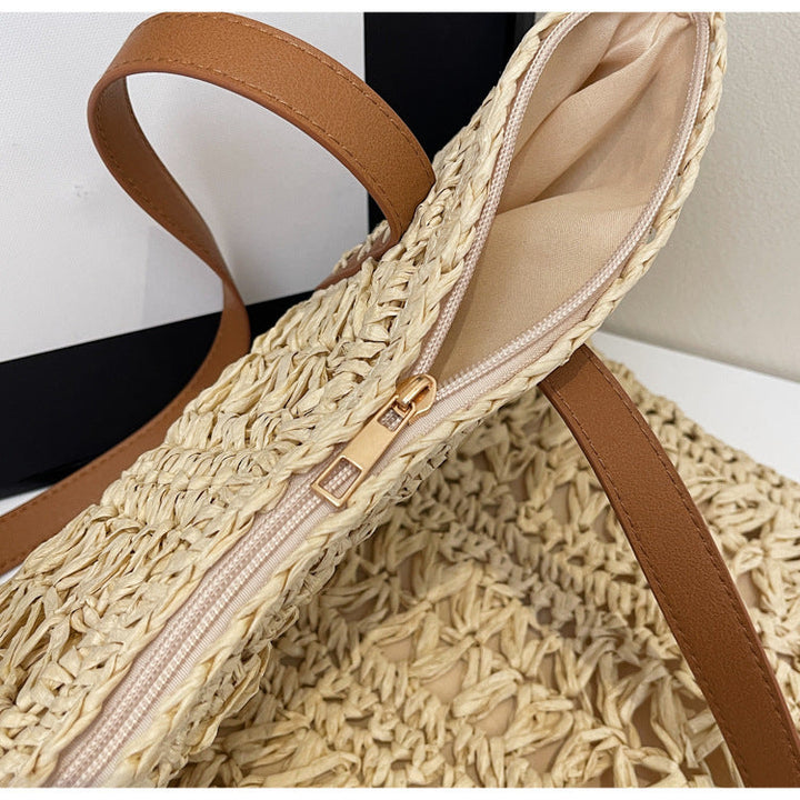 Spacious straw shopping bag with leather handles Kalsten
