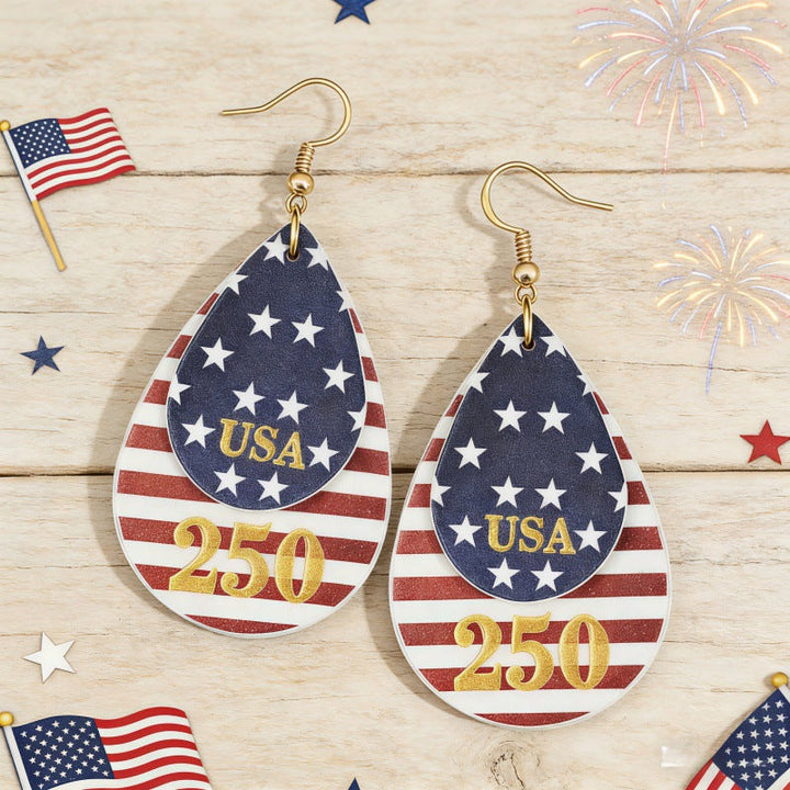 Women's nan layered teardrop patriotic faux leather dangle earrings with gold-tone fishhook Kalsten