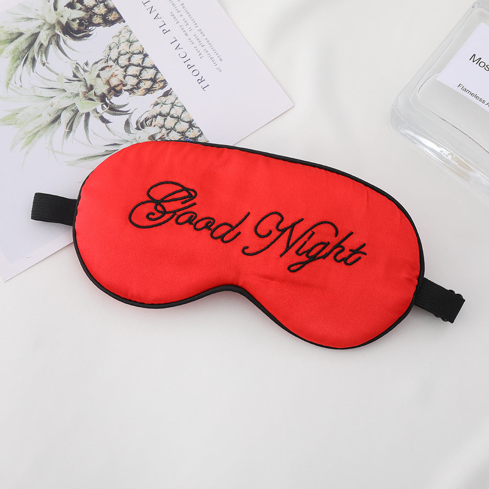Unisex embroidered contoured sleep mask with decorative text embroidery and adjustable elastic band Kalsten